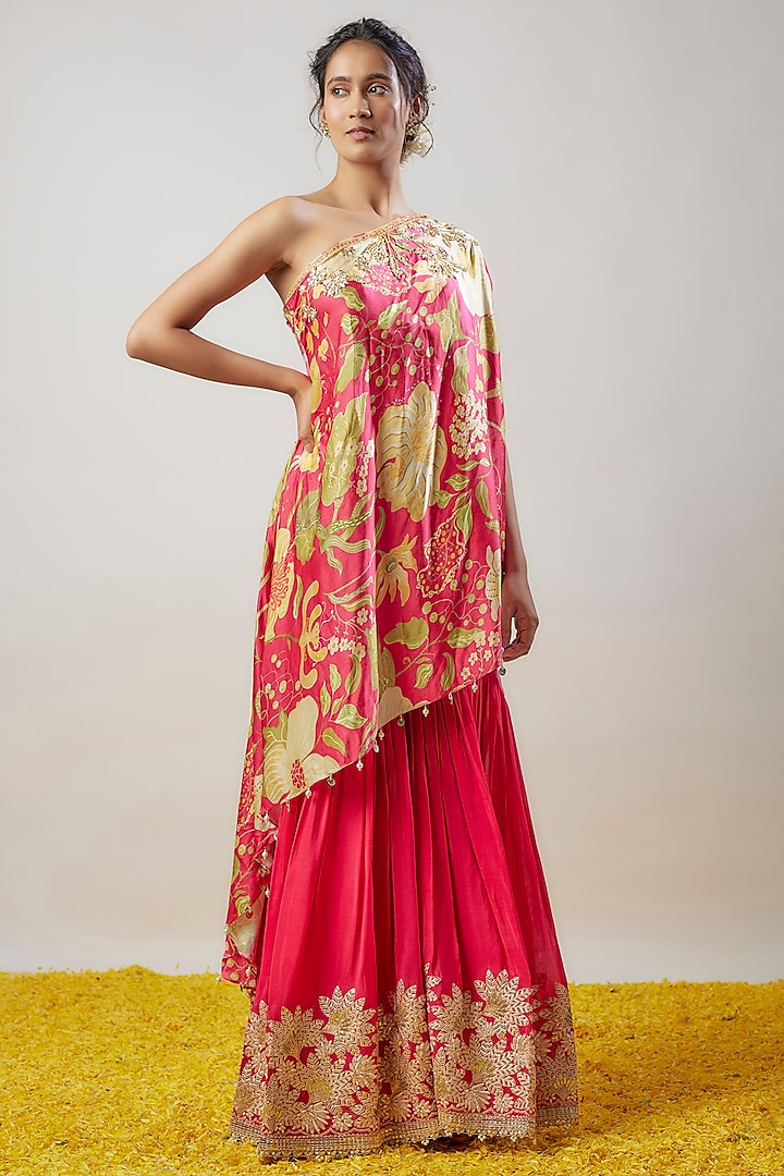 Pink Chiffon Sharara Set by GOPI VAID at Pernia's Pop Up Shop