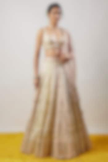 Ivory Tussar Hand & Machine Embellished Wedding Lehenga Set by GOPI VAID at Pernia's Pop Up Shop