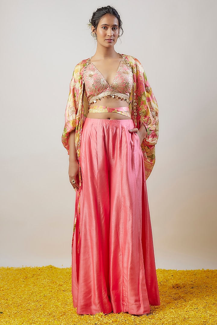 Pink Tussar Pant Set by GOPI VAID at Pernia's Pop Up Shop