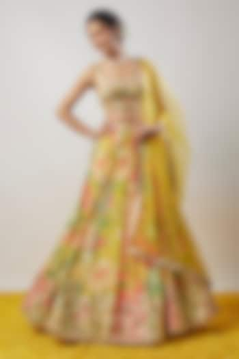 Multi-Colored Chiffon Printed Lehenga Set by GOPI VAID