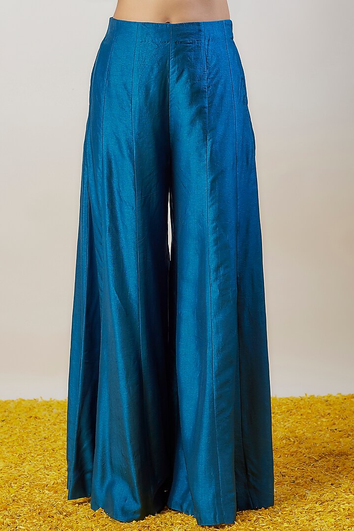 Blue Tussar Pant Set by GOPI VAID at Pernia's Pop Up Shop