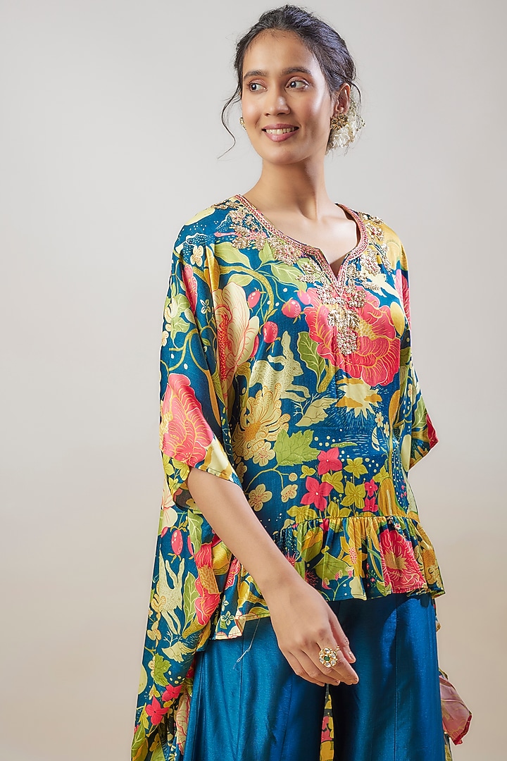 Blue Tussar Pant Set by GOPI VAID at Pernia's Pop Up Shop