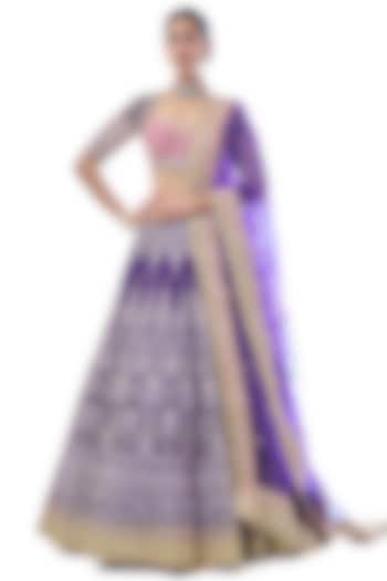 Purple Tussar Embroidered Bridal lehenga for 22 Lehenga Set by GOPI VAID at Pernia's Pop Up Shop