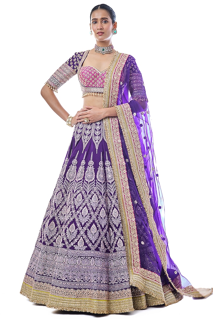 Purple Tussar Embroidered Bridal lehenga for 22 Lehenga Set by GOPI VAID at Pernia's Pop Up Shop