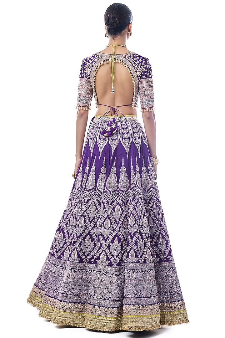 Purple Tussar Embroidered Bridal Lehenga Set by GOPI VAID at Pernia's Pop Up Shop