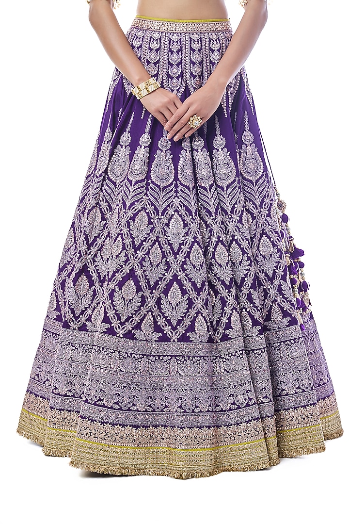 Purple Tussar Embroidered Bridal Lehenga Set by GOPI VAID at Pernia's Pop Up Shop