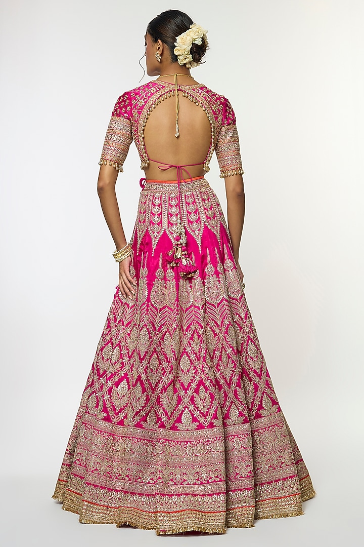 Pink Tussar Motif Embroidered Bridal Lehenga Set by GOPI VAID at Pernia's Pop Up Shop