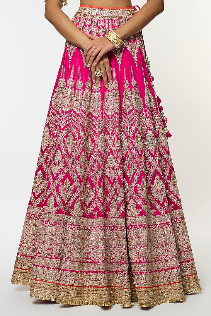 Pink Tussar Motif Embroidered Bridal Lehenga Set by GOPI VAID at Pernia's Pop Up Shop