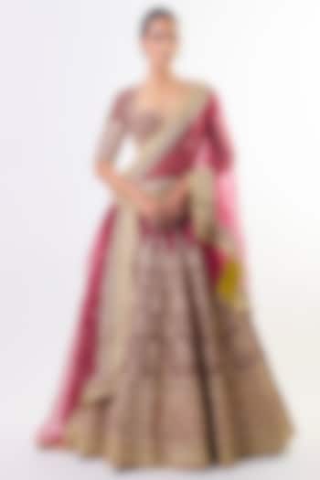Red Tussar Embellished Bridal Lehenga Set by GOPI VAID at Pernia's Pop Up Shop