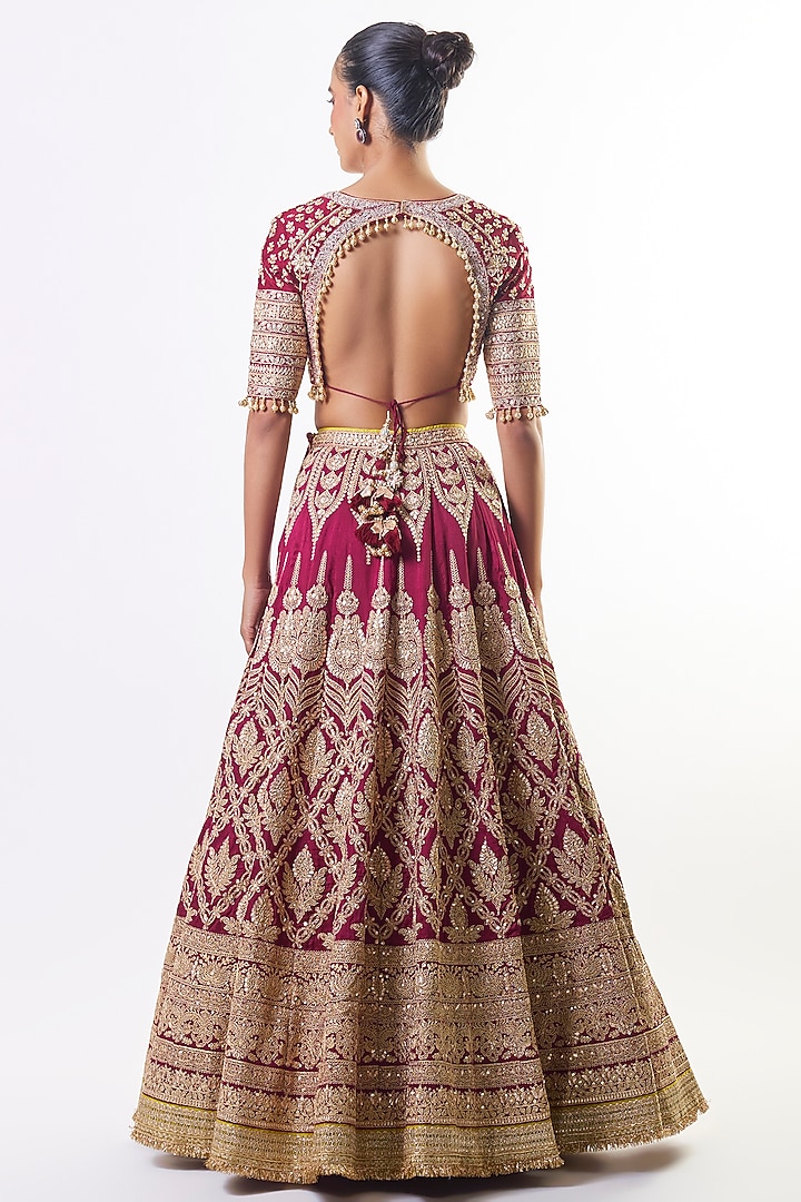 Red Tussar Embellished Bridal Lehenga Set by GOPI VAID at Pernia's Pop Up Shop
