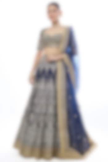Blue Tussar Embroidered Bridal Lehenga Set by GOPI VAID at Pernia's Pop Up Shop