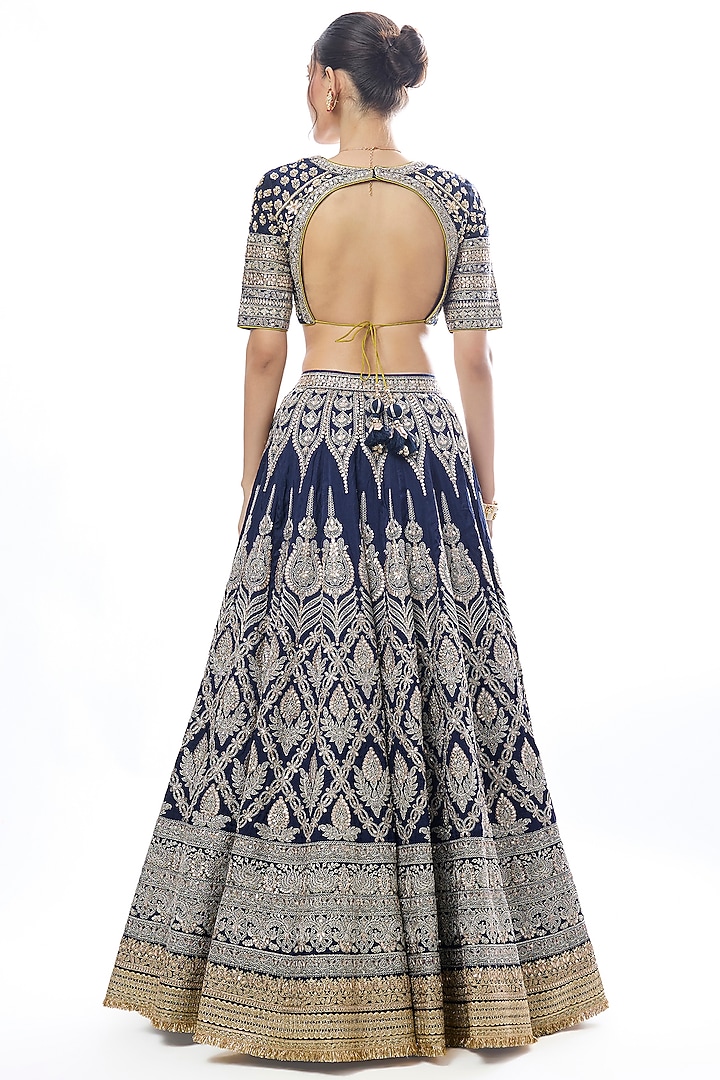 Blue Tussar Embroidered Bridal Lehenga Set by GOPI VAID at Pernia's Pop Up Shop