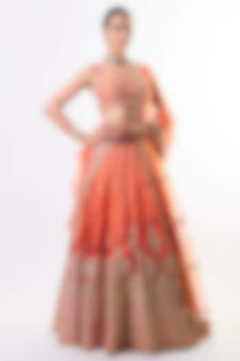 Orange Tussar Embroidered Bridal Lehenga Set by GOPI VAID at Pernia's Pop Up Shop