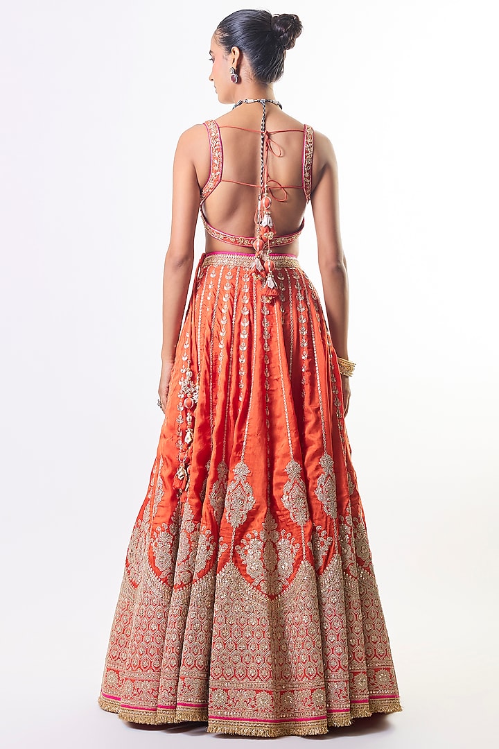 Orange Tussar Embroidered Bridal Lehenga Set by GOPI VAID at Pernia's Pop Up Shop