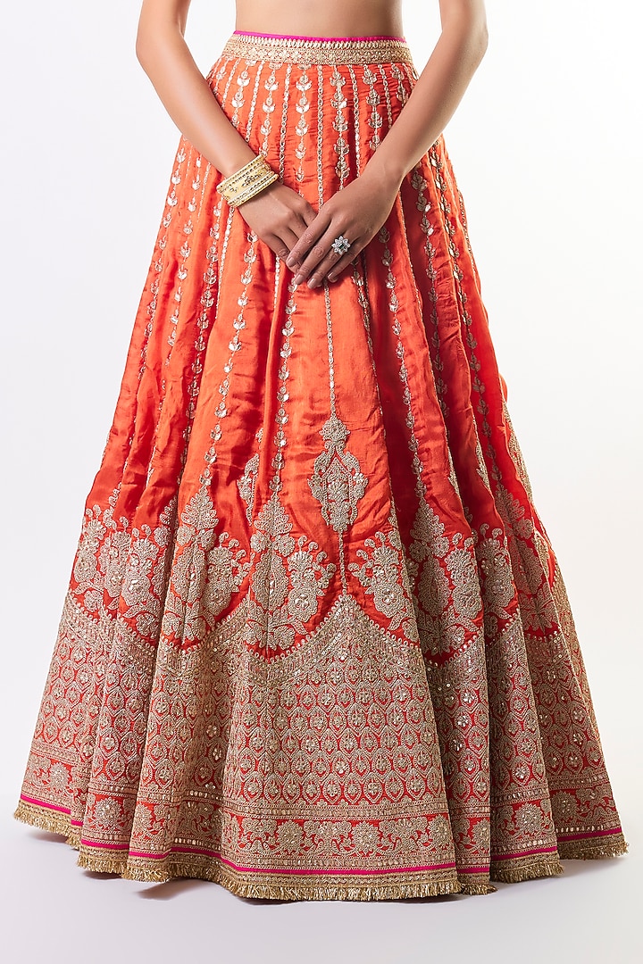 Orange Tussar Embroidered Bridal Lehenga Set by GOPI VAID at Pernia's Pop Up Shop