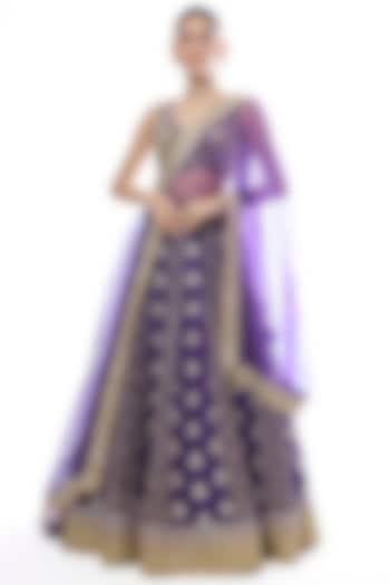 Purple Tussar Embroidered Bridal Lehenga Set by GOPI VAID at Pernia's Pop Up Shop