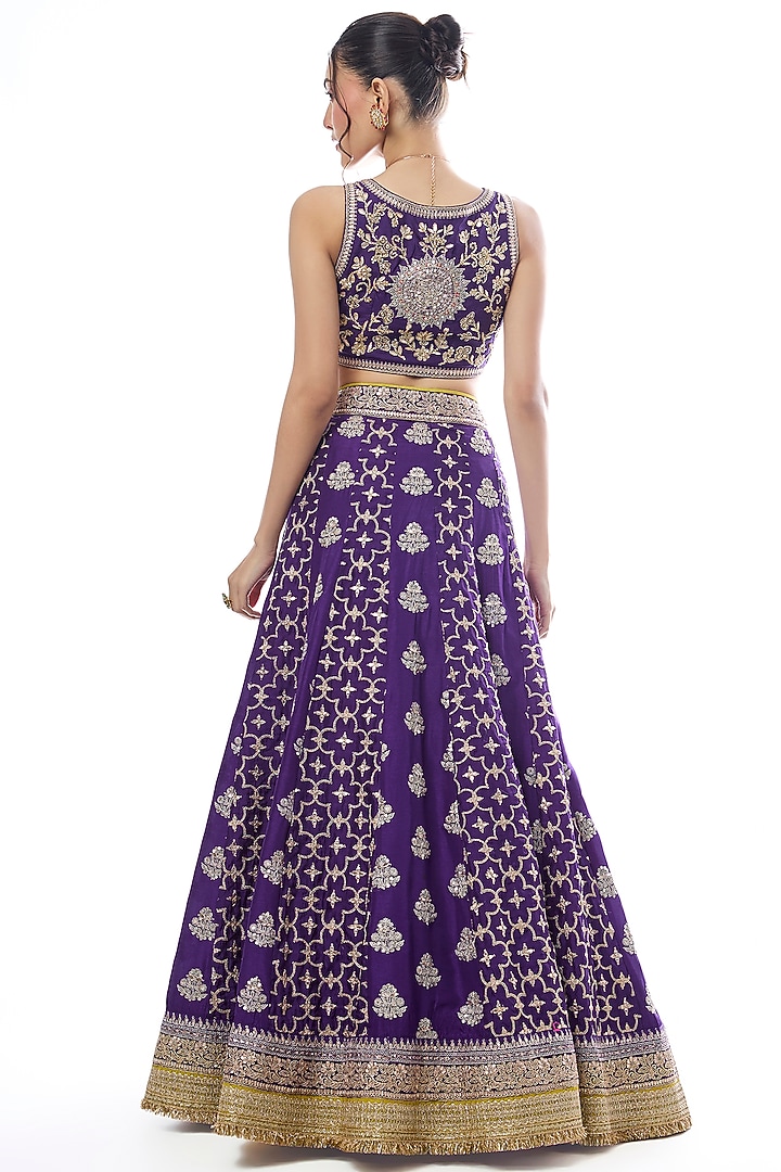 Purple Tussar Embroidered Bridal Lehenga Set by GOPI VAID at Pernia's Pop Up Shop