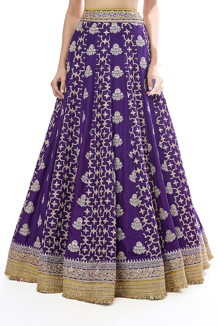 Purple Tussar Embroidered Bridal Lehenga Set by GOPI VAID at Pernia's Pop Up Shop