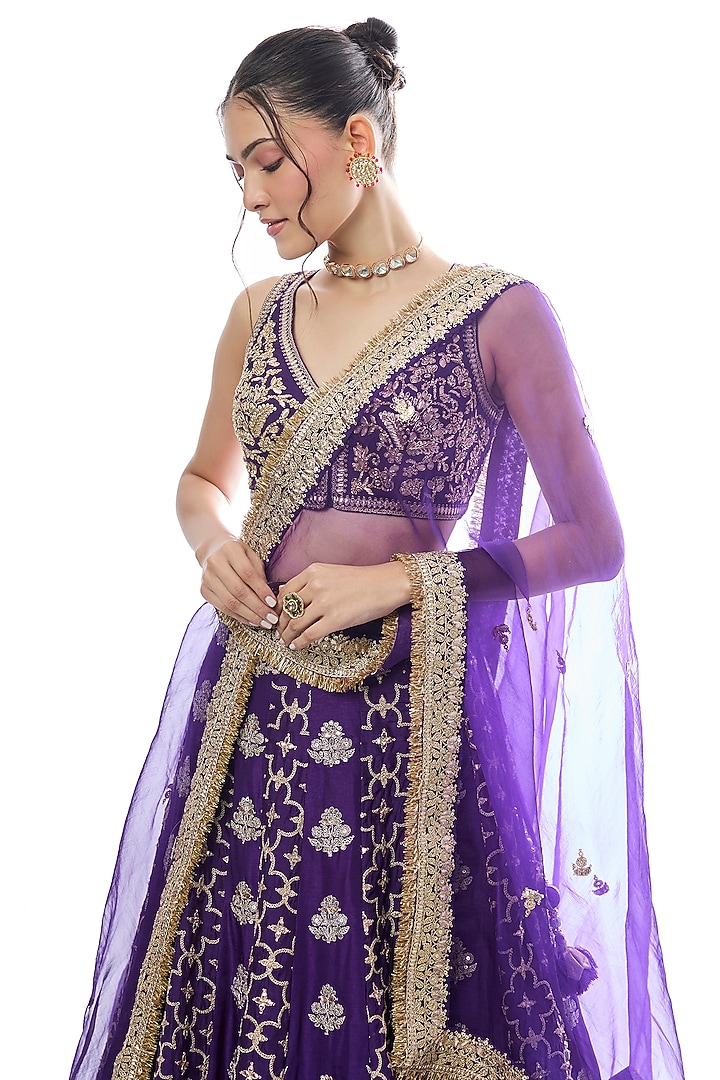 Purple Tussar Embroidered Bridal Lehenga Set by GOPI VAID at Pernia's Pop Up Shop
