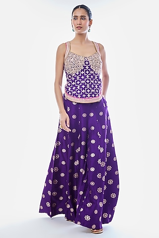 Purple Tussar Embroidered Pant Set by GOPI VAID