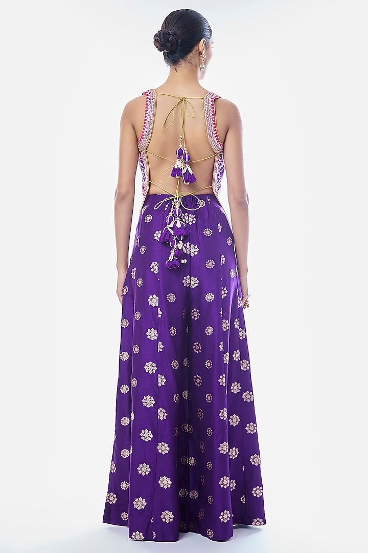Purple Tussar Embroidered Pant Set by GOPI VAID at Pernia's Pop Up Shop