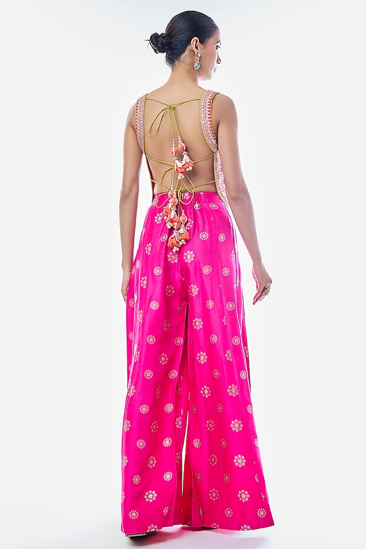 Pink Tussar Embroidered Pant Set by GOPI VAID at Pernia's Pop Up Shop