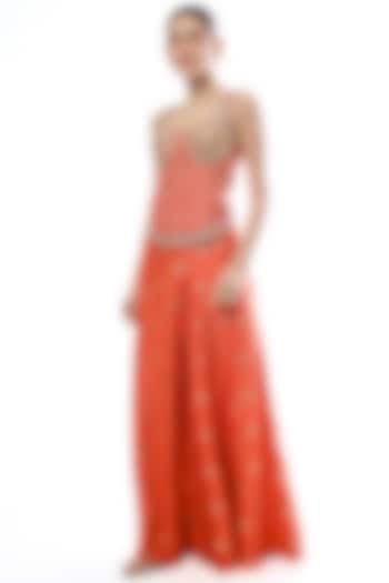Orange Tussar Motif Pant Set by GOPI VAID at Pernia's Pop Up Shop