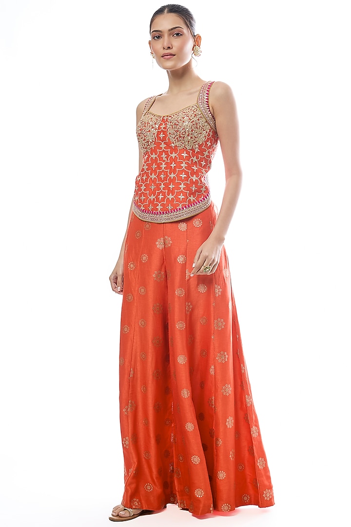 Orange Tussar Motif Pant Set by GOPI VAID at Pernia's Pop Up Shop