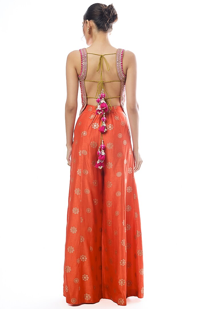 Orange Tussar Motif Pant Set by GOPI VAID at Pernia's Pop Up Shop