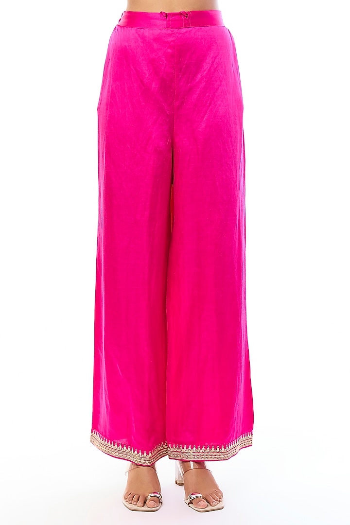 Pink Tussar Embroidered Straight Kurta Set by GOPI VAID at Pernia's Pop Up Shop