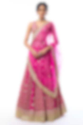 Pink Tussar Motifs Embroidered Bridal lehenga for 22 Lehenga Set by GOPI VAID at Pernia's Pop Up Shop