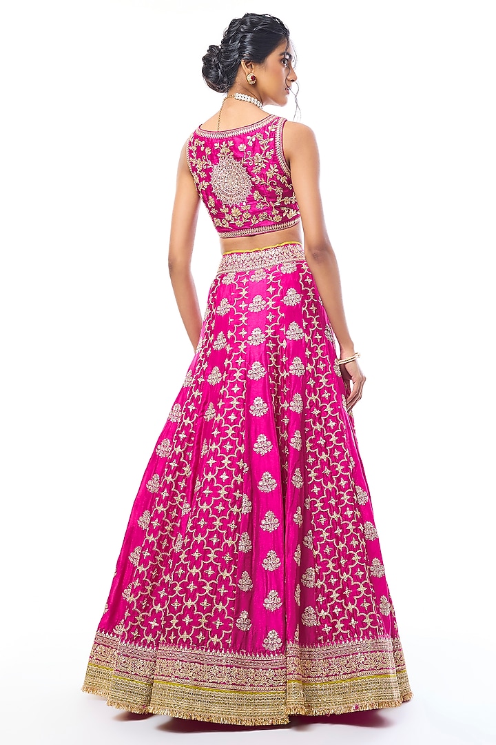 Pink Tussar Motifs Embroidered Bridal Lehenga Set by GOPI VAID at Pernia's Pop Up Shop