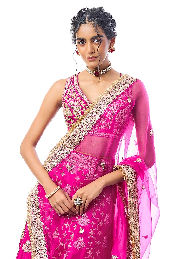 Pink Tussar Motifs Embroidered Bridal Lehenga Set by GOPI VAID at Pernia's Pop Up Shop