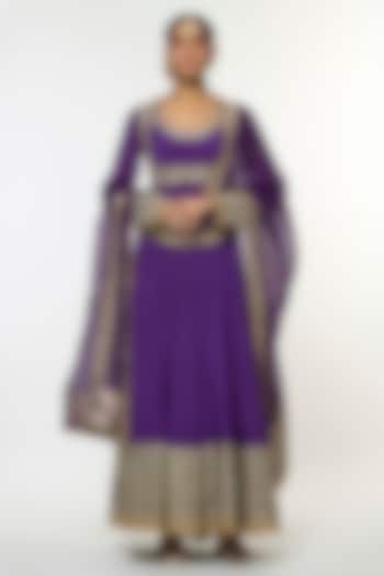 Purple Chiffon Embroidered Bridal Anarkali Set by GOPI VAID at Pernia's Pop Up Shop