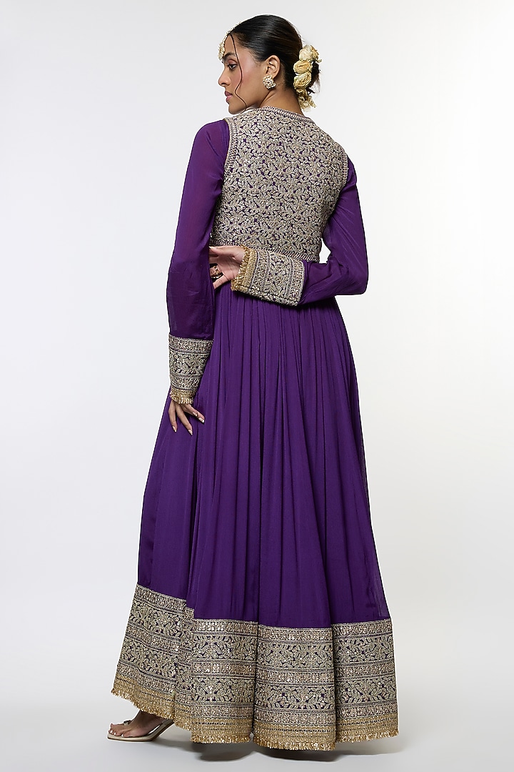 Purple Chiffon Embroidered Bridal Anarkali Set by GOPI VAID at Pernia's Pop Up Shop