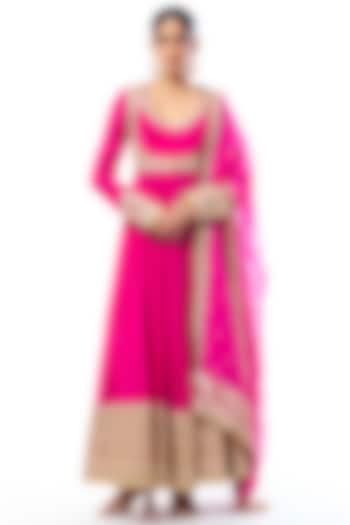 Pink Chiffon Embroidered Bridal Anarkali Set by GOPI VAID at Pernia's Pop Up Shop