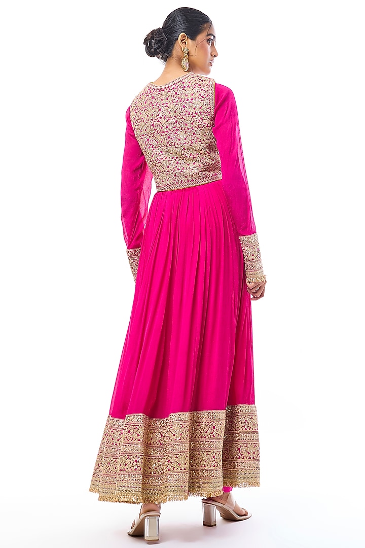 Pink Chiffon Embroidered Bridal Anarkali Set by GOPI VAID at Pernia's Pop Up Shop