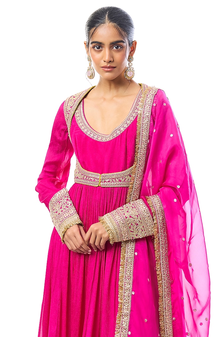 Pink Chiffon Embroidered Bridal Anarkali Set by GOPI VAID at Pernia's Pop Up Shop