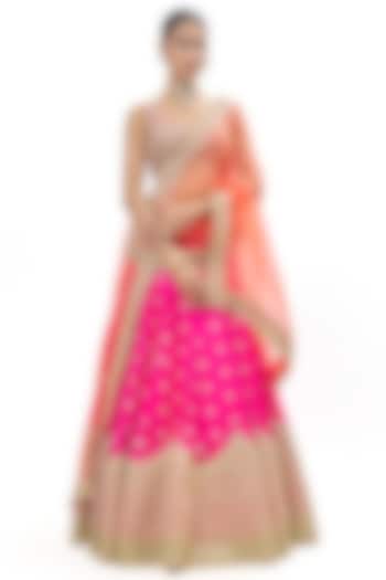 Rani Pink Tussar Embroidered Bridal lehenga for 22 Lehenga Set by GOPI VAID at Pernia's Pop Up Shop