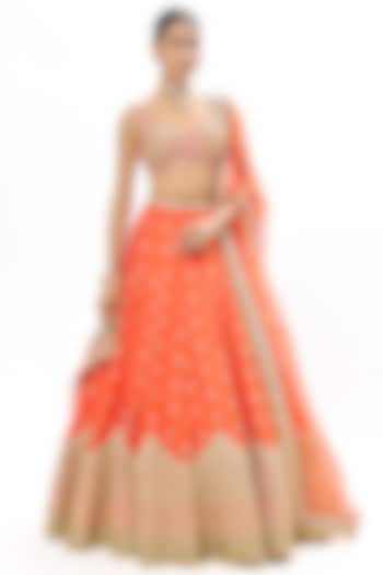 Orange Tussar Embroidered Wedding Lehenga Set by GOPI VAID at Pernia's Pop Up Shop