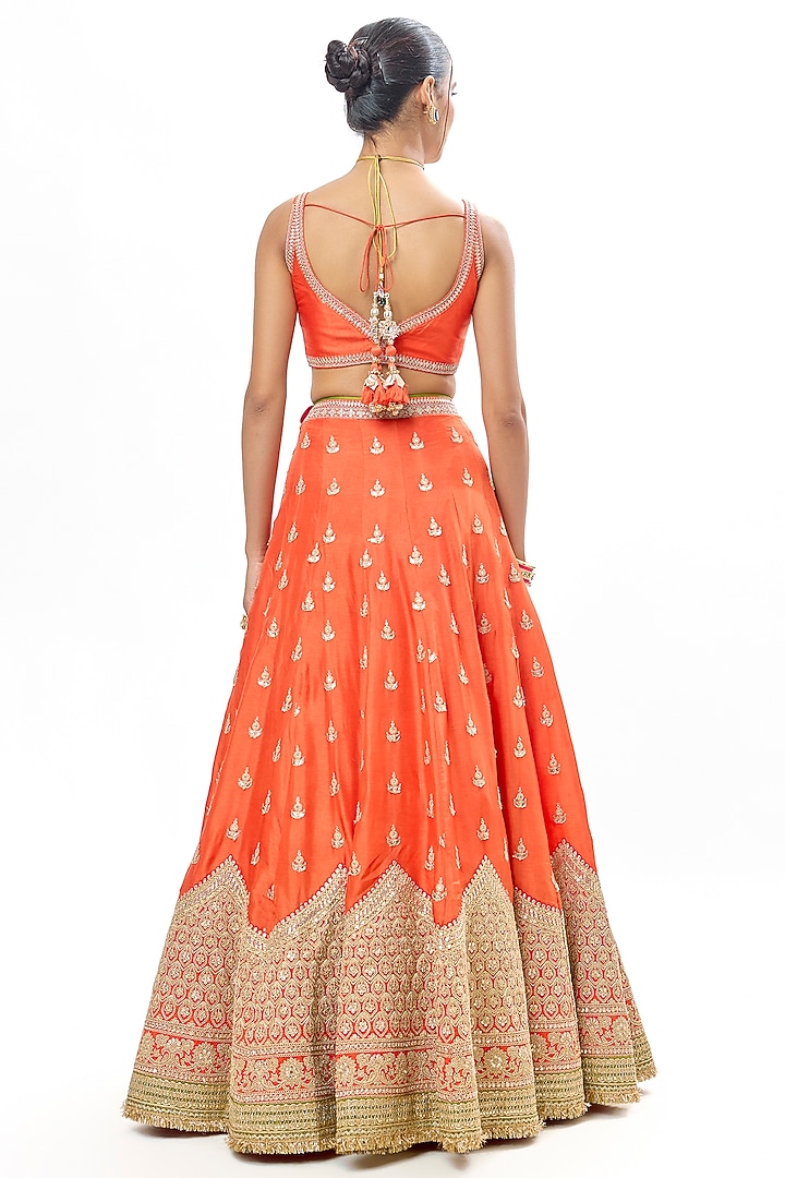 Orange Tussar Embroidered Wedding Lehenga Set by GOPI VAID at Pernia's Pop Up Shop