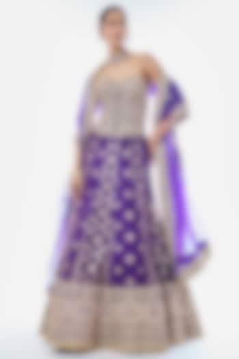 Purple Tussar Embroidered Bridal Lehenga Set by GOPI VAID at Pernia's Pop Up Shop
