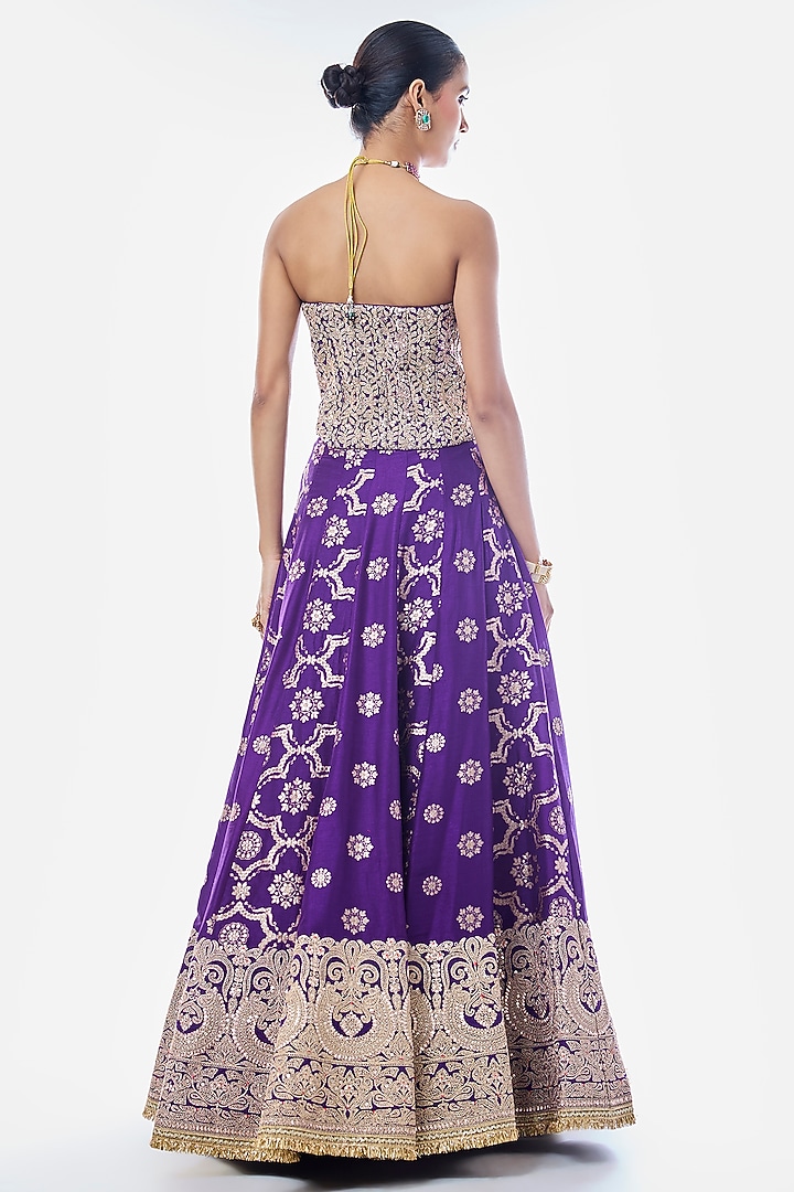 Purple Tussar Embroidered Bridal Lehenga Set by GOPI VAID at Pernia's Pop Up Shop