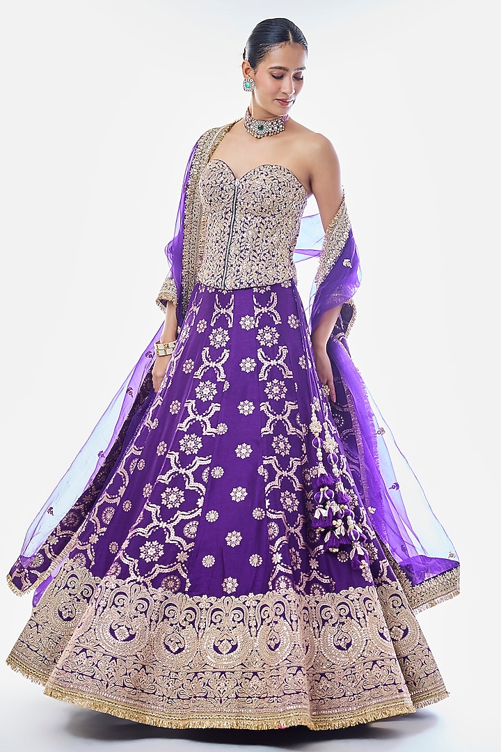 Purple Tussar Embroidered Bridal Lehenga Set by GOPI VAID at Pernia's Pop Up Shop
