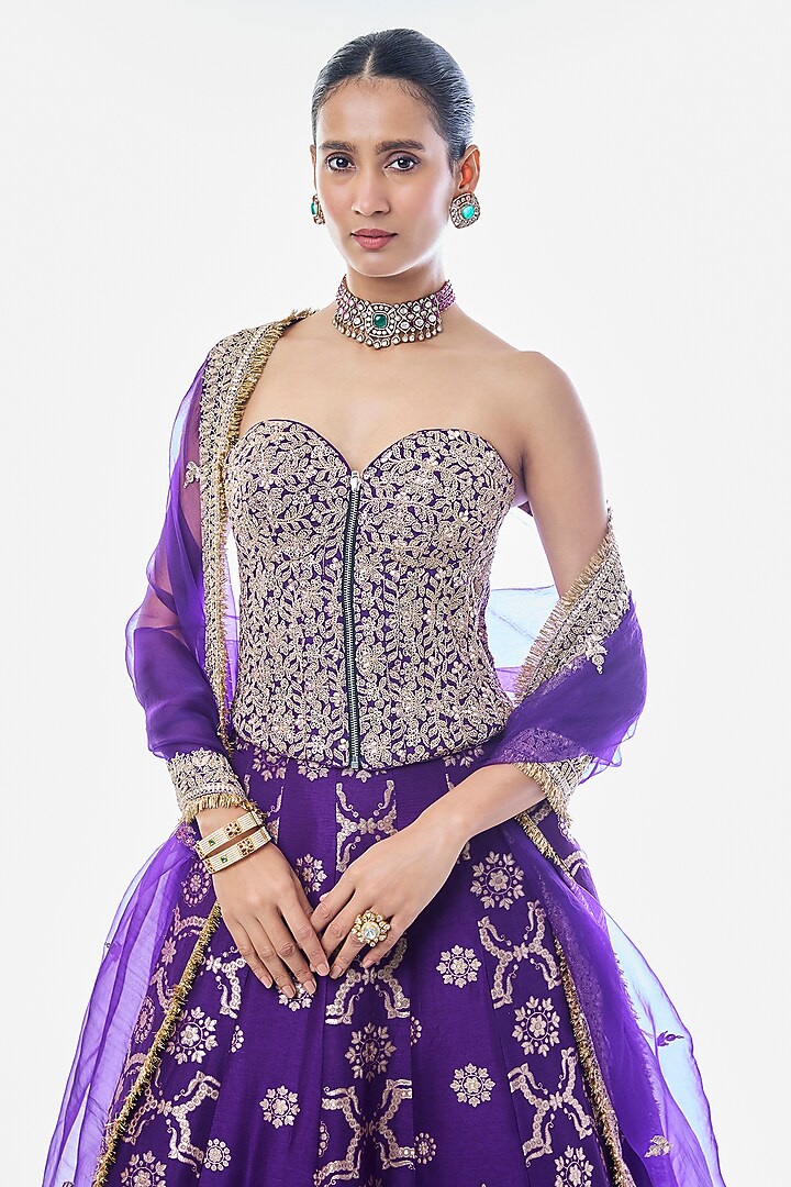 Purple Tussar Embroidered Bridal Lehenga Set by GOPI VAID at Pernia's Pop Up Shop