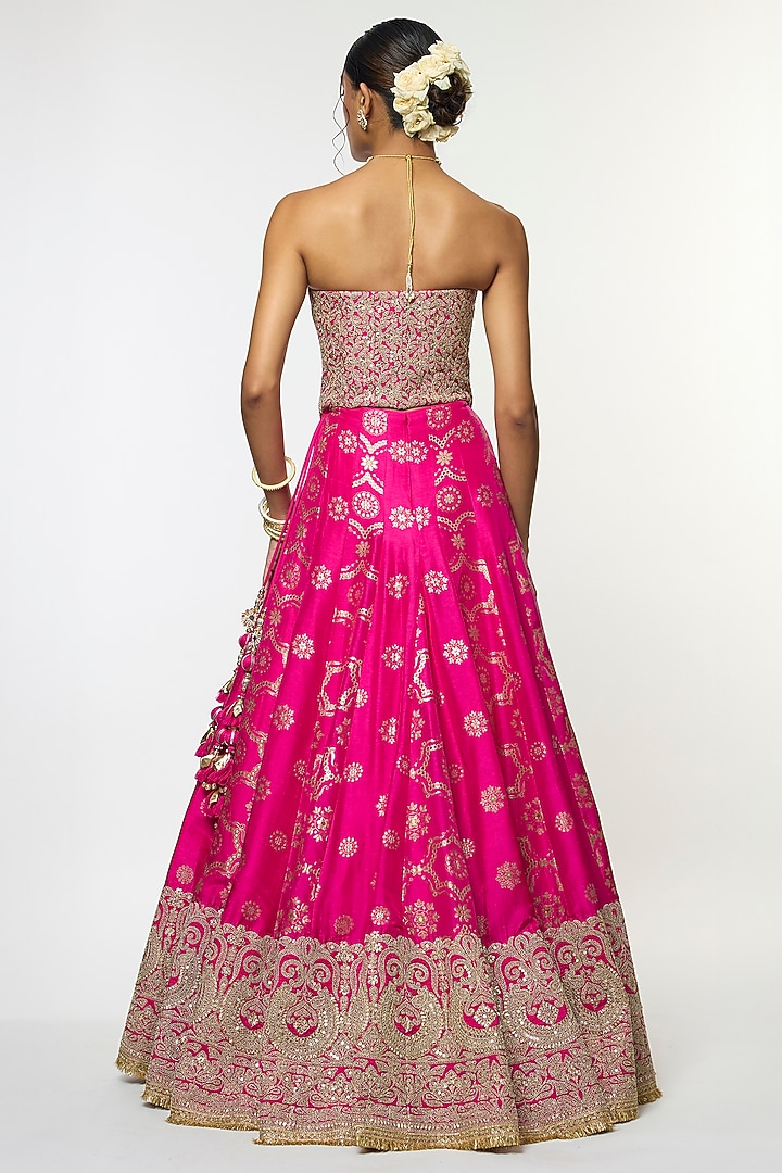 Pink Tussar Motif Embroidered Bridal Lehenga Set by GOPI VAID at Pernia's Pop Up Shop