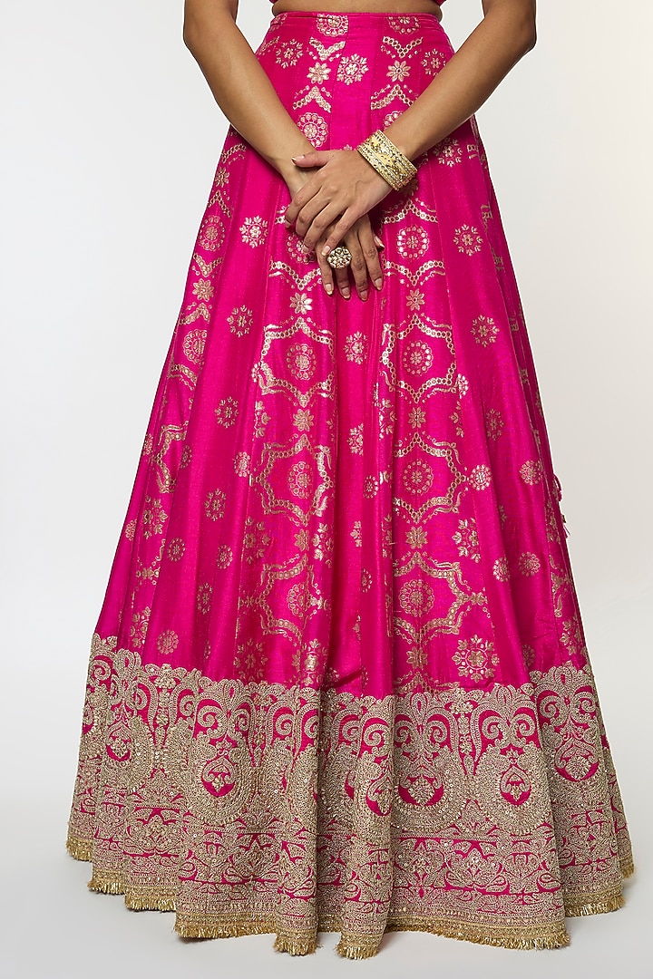 Pink Tussar Motif Embroidered Bridal Lehenga Set by GOPI VAID at Pernia's Pop Up Shop