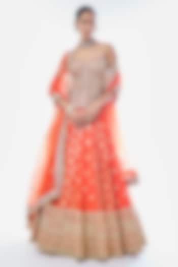 Orange Tussar Embroidered Bridal Lehenga Set by GOPI VAID at Pernia's Pop Up Shop
