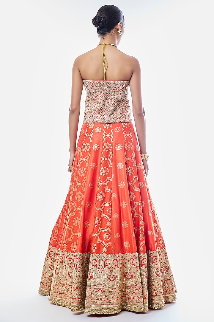 Orange Tussar Embroidered Bridal Lehenga Set by GOPI VAID at Pernia's Pop Up Shop