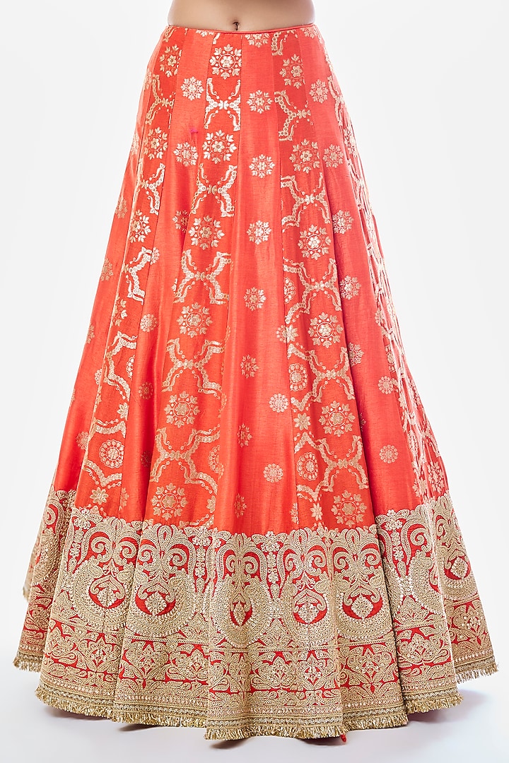 Orange Tussar Embroidered Bridal Lehenga Set by GOPI VAID at Pernia's Pop Up Shop